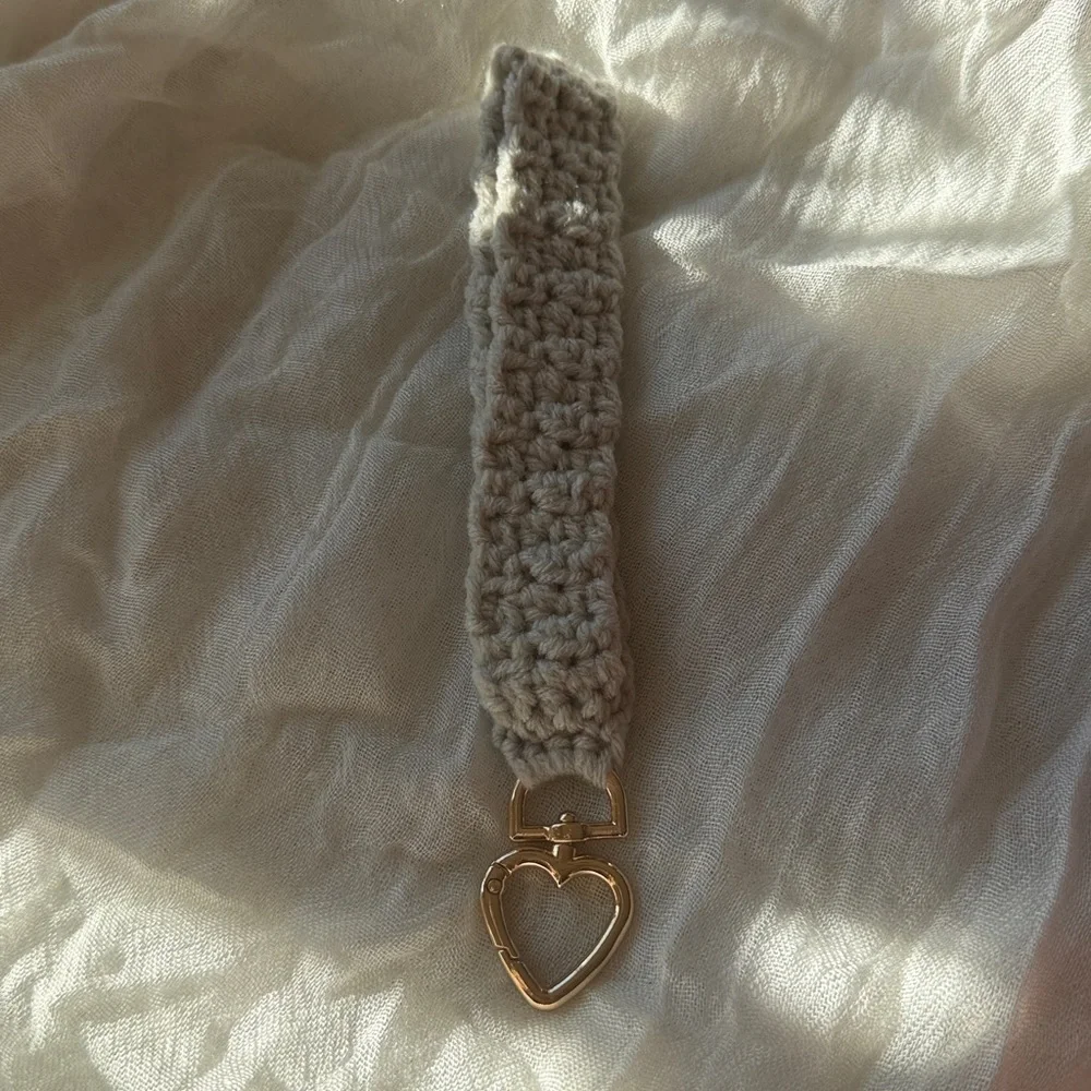 Crocheted Wristlet Keychain with Heart Clasp
